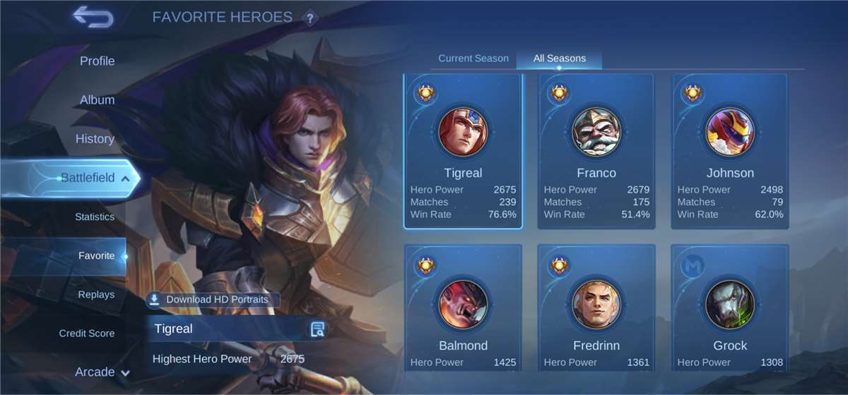 Game account sale Mobile Legends